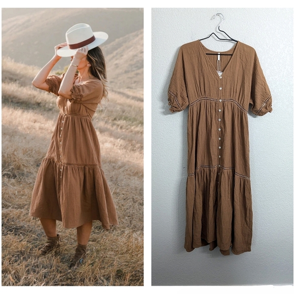 Rylee + Cru Dresses & Skirts - NWT Rylee + Cru Mandi Midi Dress in Brown